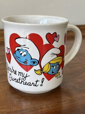 Vintage 1982 Smurfs Mug You're My Sweetheart Wallace Berrie Co. Coffee Cup Heart